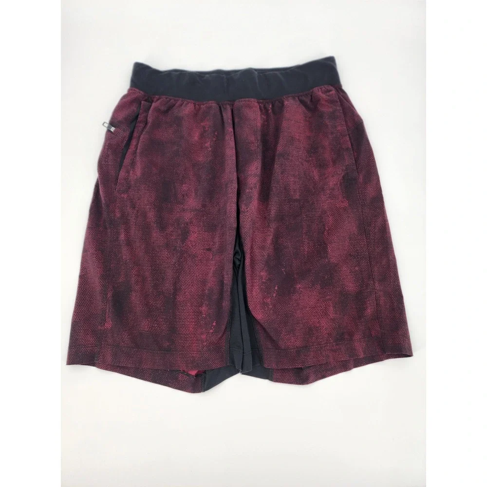 Lululemon‎ Mens Burgundy Black Textured Honeycomb Athletic Training Shorts 7in